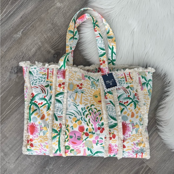 💛💚🩷Roller Rabbit x Target Collab Vacation Fringe Canvas Tote Bag - Picture 2 of 7